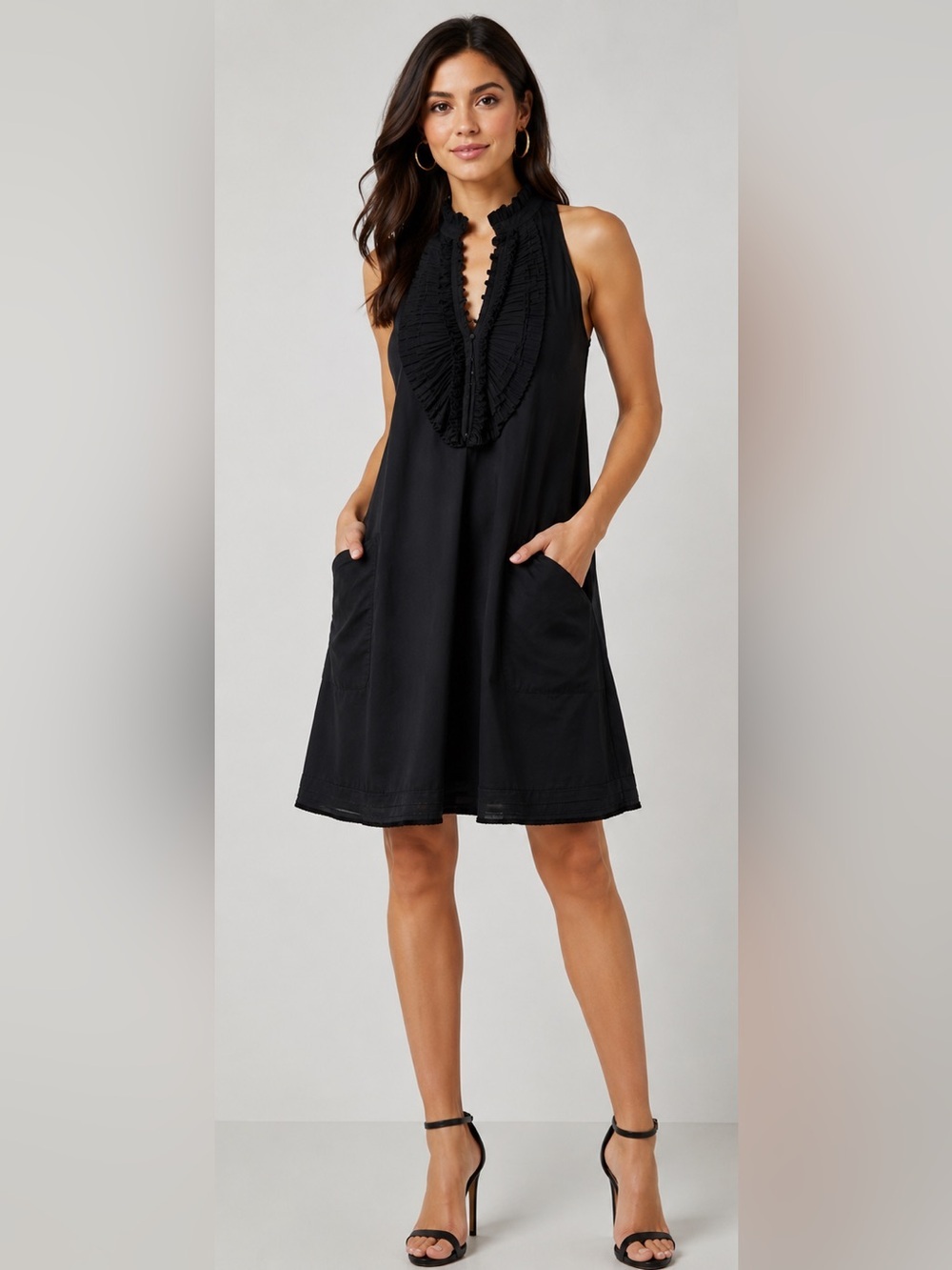 BCBGMAXAZRIA Joselyn Tuxedo Ruffle Mini Swing Dress Size XS Dark Academia LBD